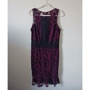 New York &‎ Company Floral Sheath Dress Lined Crochet Lace Sleeveless Burgundy 8